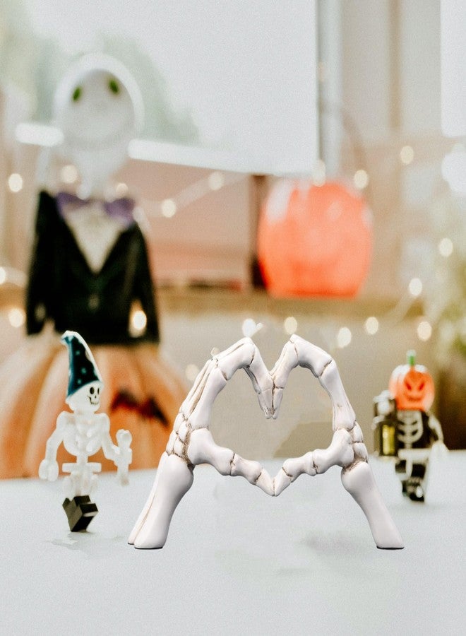 HEBYJO White Halloween Heart Hands Sculpture, Resin Abstract Skeleton Statue Love Ornaments, Heart Shape Finger Gesture Figurines for Shelf Home Desktop Decoration - Image 5